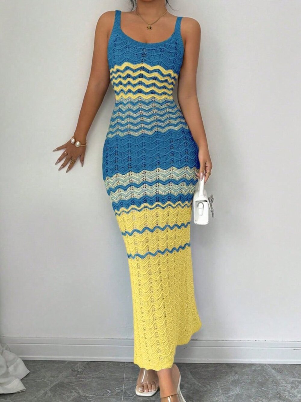 Multicolor Elegant Women's Stripe Design Knit Dress - Picture 6 of 6